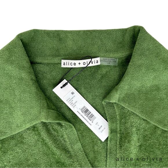 Alice + Olivia **NWT** Martha Crop Terry Cloth Polo Shirt Avocado Green - Picture 8 of 8